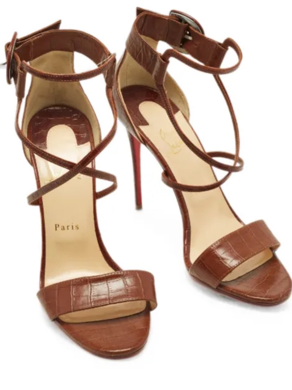 Christian Louboutin CHOCA 100 CALF NIL croc-embossed Heels 39 1/2 heels 4”.